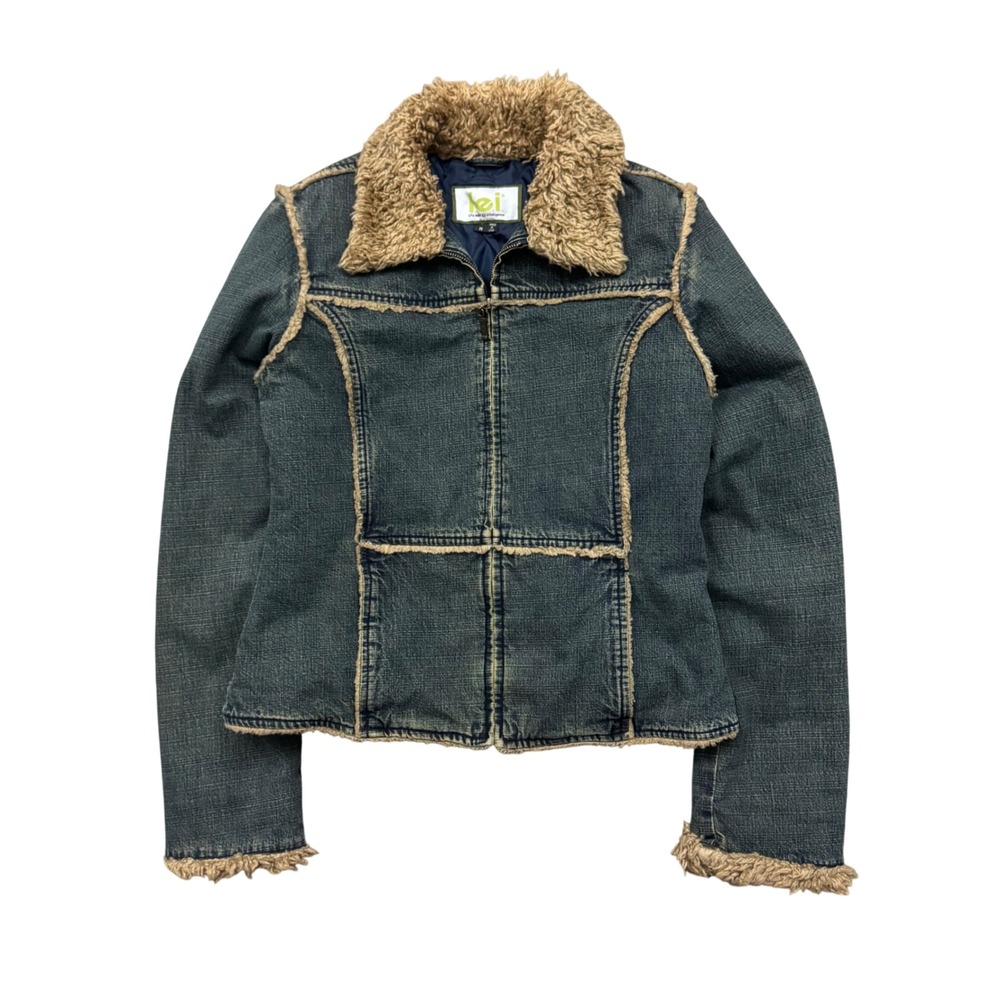 Vintage Y2K LEI Denim Jacket Faux Trim Quilted Lining M